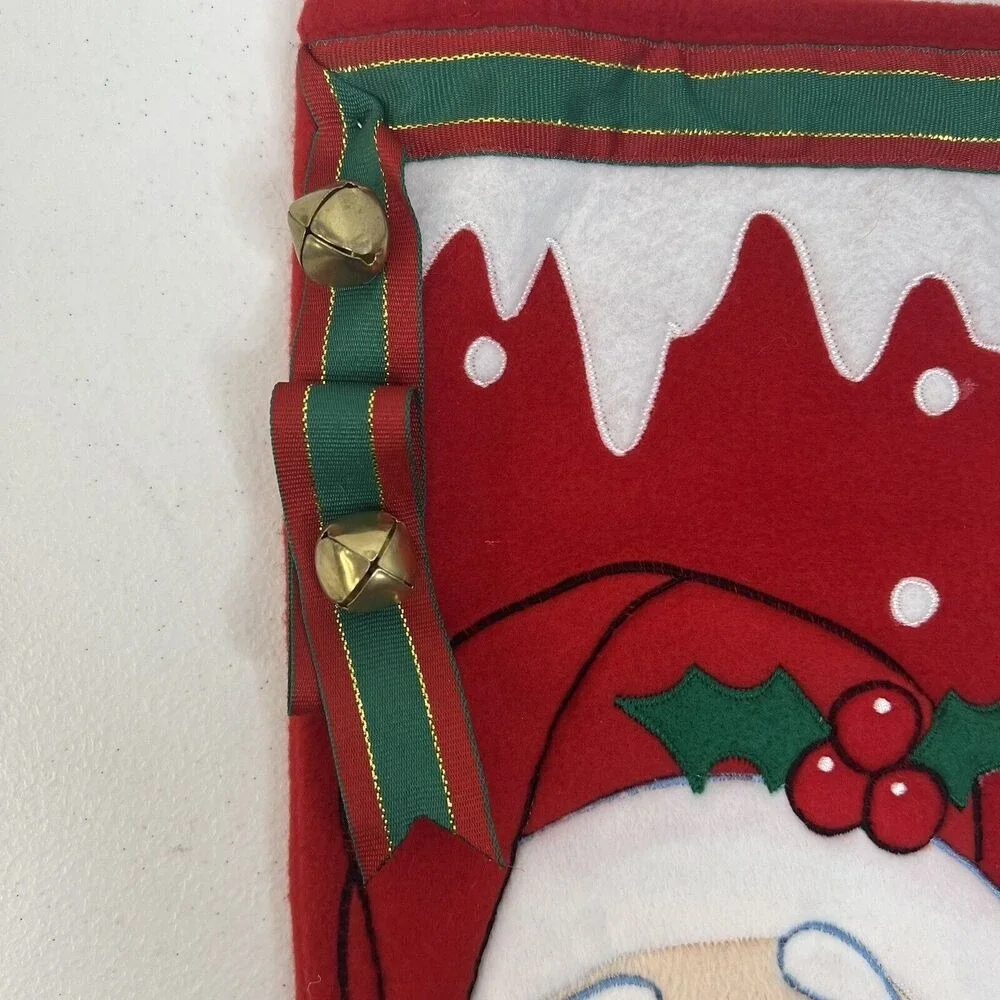Santa Claus Christmas Stocking‎ Bells Ribbon Red Holiday